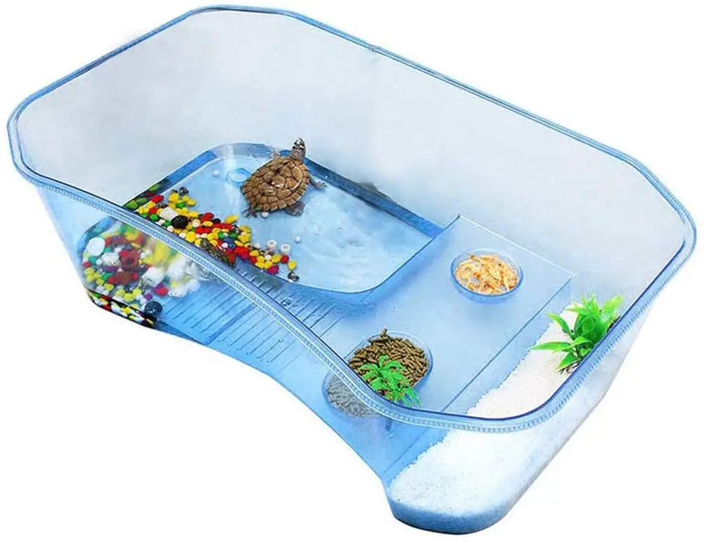 Reptile Habitat, Turtle Habitat Terrapin Lake Reptile Aquarium Tank with Platform Plants (Blue)(Excluding Accessories