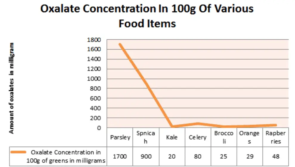 Oxalate Concentration In 100g Of Various Food Items