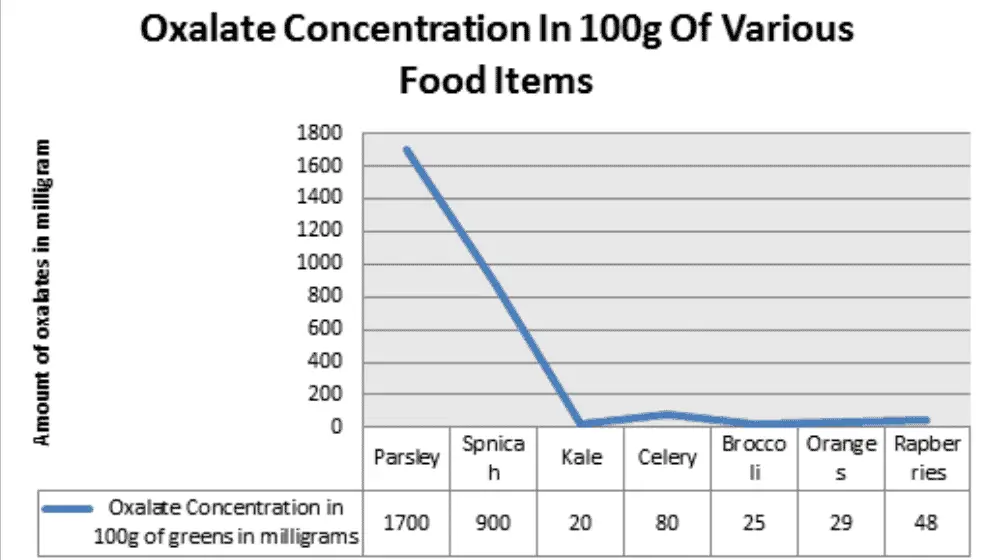 Oxalate Concentration In 100g Of Various Food Items